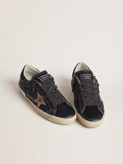 Women's Super-Star LTD in black leather with gold leather star and black glitter heel tab