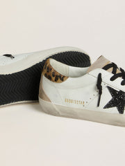 Women's Super-Star with black glitter star and leopard-print pony skin heel tab