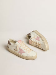 Hi Star in white leather with pink suede star and pink glitter heel tab