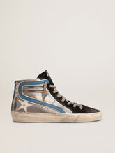 Slide in silver metallic leather with white leather star