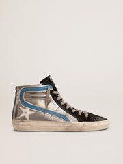 Slide in silver metallic leather with white leather star