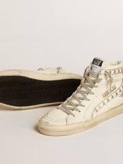 Slide with silver metallic leather star and leather flash with stars