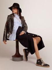 Women's Sky-Star in black nappa with white star