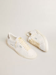 Matchstar in white leather with silver glitter heel tab