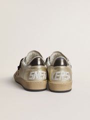 Ball Star in beige suede with red leather star and metallic bronze foiled leather heel tab