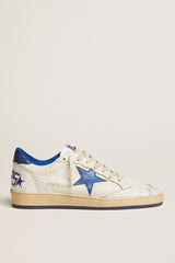 Women's Ball Star in white nappa with bright blue metallic leather star and heel tab