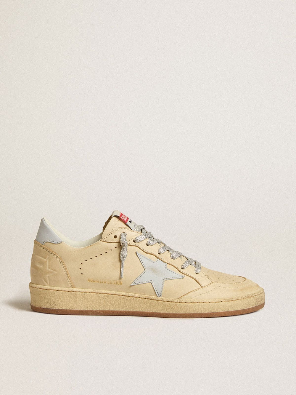 Women's Ball Star LTD in cream-colored leather with light gray leather star and heel tab