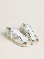 Stardan in silver foiled leather with white heel tab