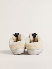 Super-Star Sabots in white leather with shearling lining and silver star