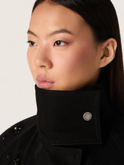 Women’s oversized jacket in black cotton twill with floral sequin embroidery