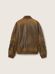 Brown leather biker jacket with a lived-in effect