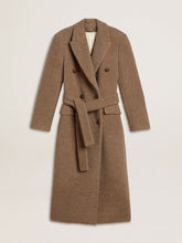 Women's double-breasted coat in a beige wool blend