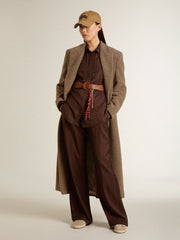 Women's double-breasted coat in a beige wool blend