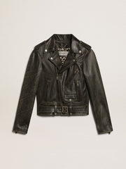 Women’s black leather biker jacket Golden Goose