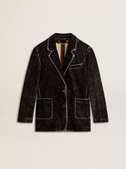 Women's black denim jacket with a velvet effect