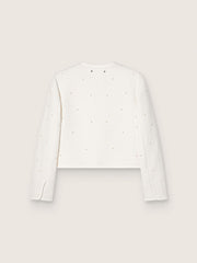 Women’s boxy jacket in bouclé cotton with all-over beads