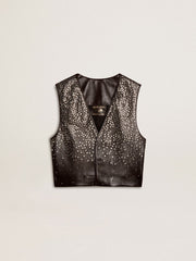 Women's black leather waistcoat with gradient-effect studs