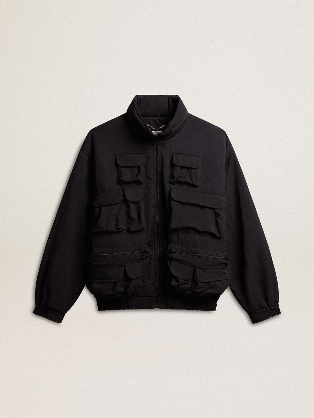 Black multi-pocket windcheater
