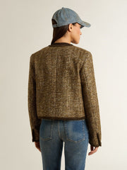 Women's Journey jacket in wool tweed with coffee-colored suede details