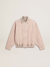 Women's pink dyed denim bomber jacket