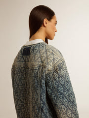 Women's blue quilted jacket in cotton denim with distressed finish