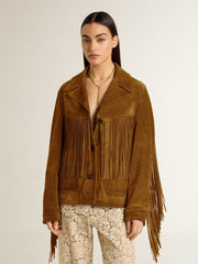 Women’s tobacco-colored suede jacket women with fringes