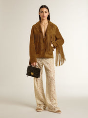 Women’s tobacco-colored suede jacket women with fringes