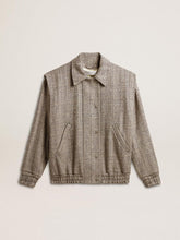 Women's bomber jacket in ecru brown herringbone wool