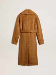 Women's coat with shawl collar in tobacco