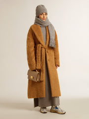 Women's coat with shawl collar in tobacco