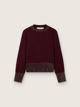 Women's crew-neck sweater in burgundy wool with rhinestone embroidery