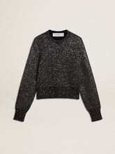 Women's black wool blend cropped sweater with all-over sequins