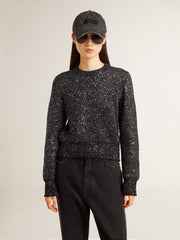 Women's black wool blend cropped sweater with all-over sequins