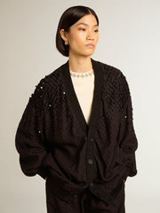 Women’s black cardigan with shaded embroidery