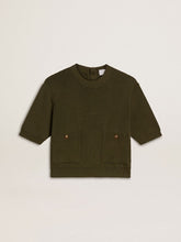 Women's short-sleeved sweater in military-green cotton