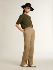 Women's short-sleeved sweater in military-green cotton