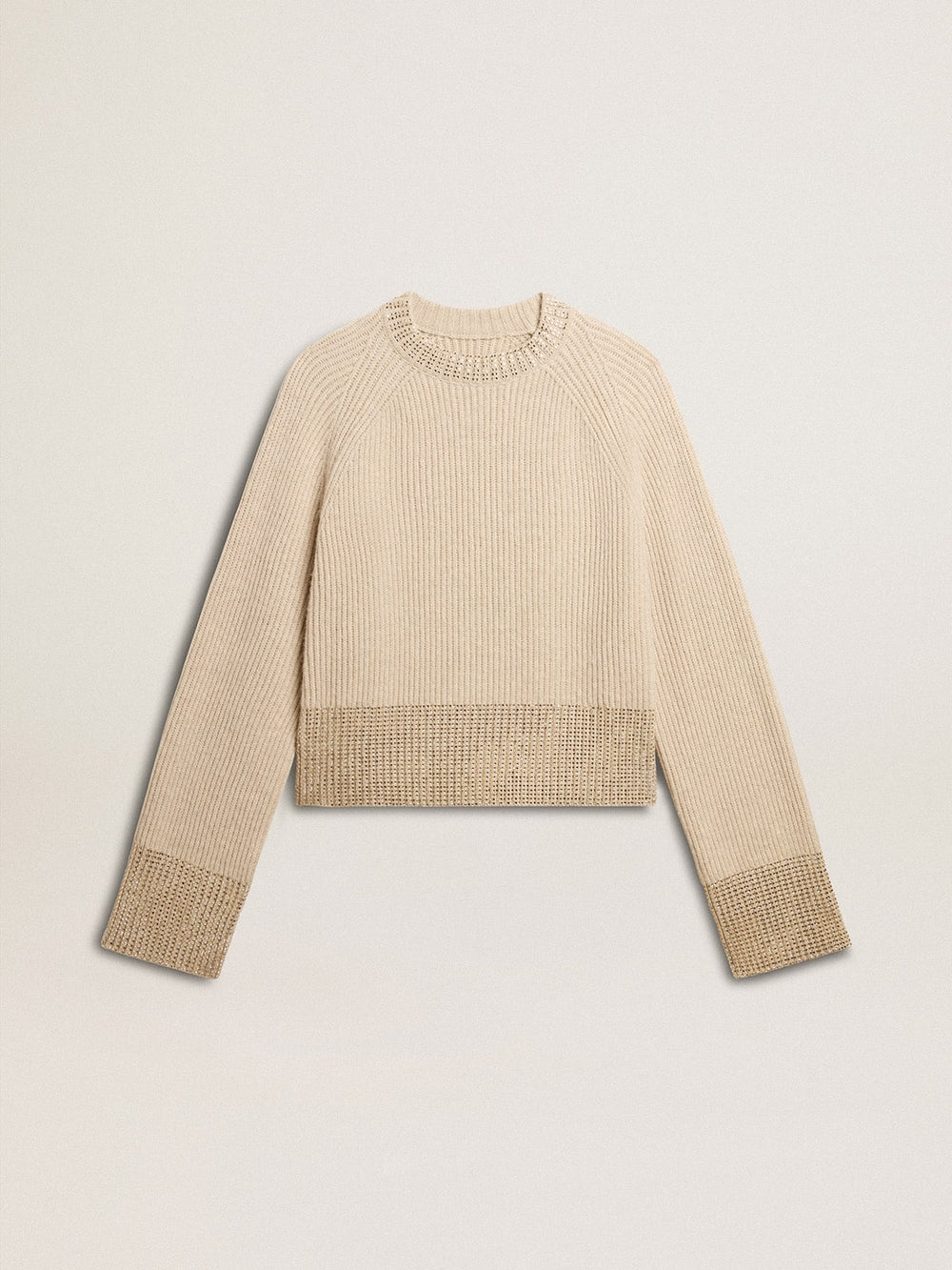 Women's boxy sweater in wool with hotfix crystal decoration