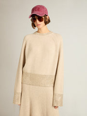 Women's boxy sweater in wool with hotfix crystal decoration