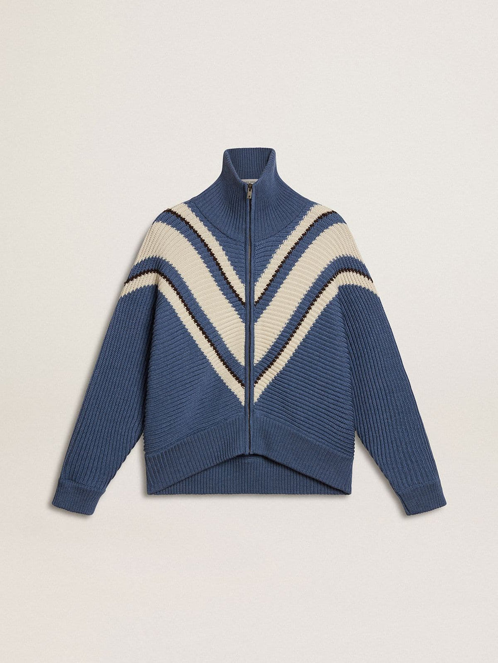 Women's light blue jacquard wool sweater with cream-colored pattern