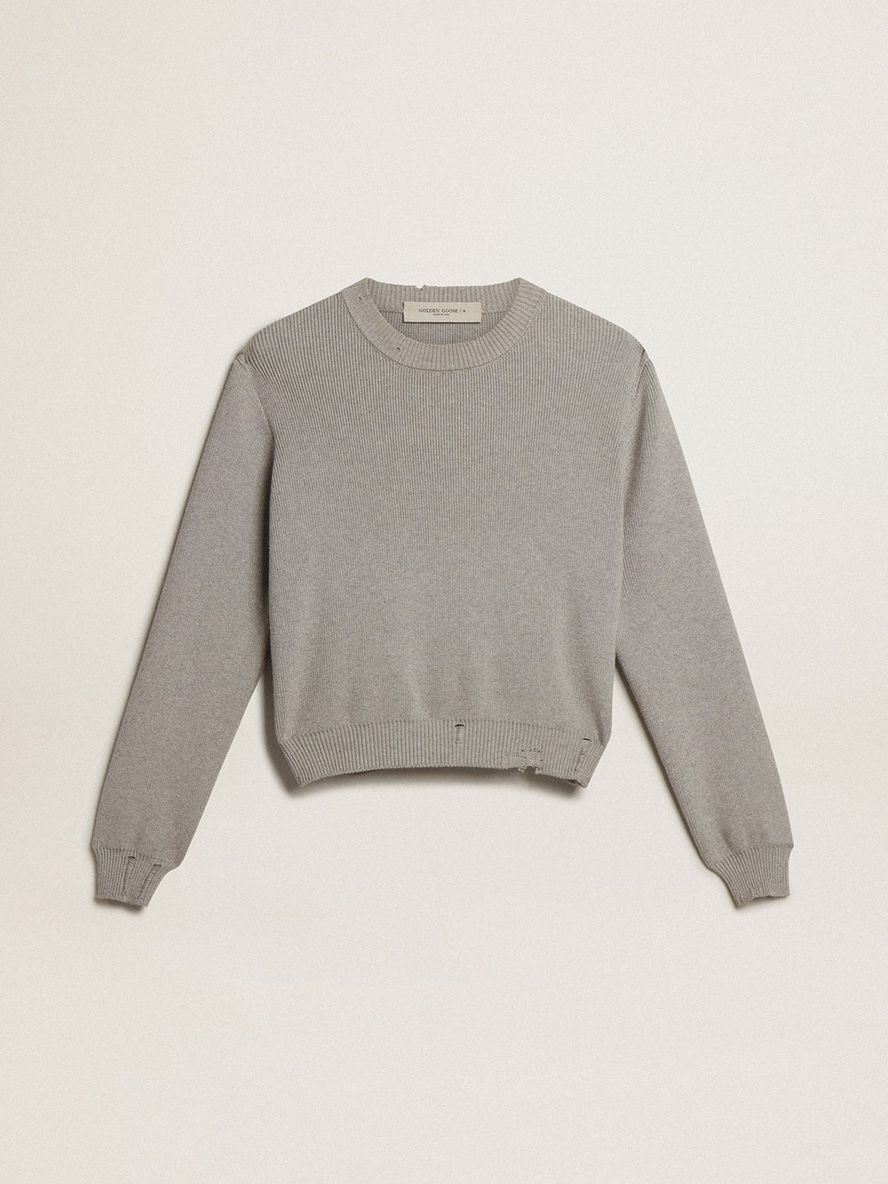 Women's round-neck sweater in gray cotton