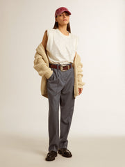 Women's cotton cardigan with embroidery on the front