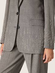 Women's jacket in gray Prince of Wales check with crystal embroidery