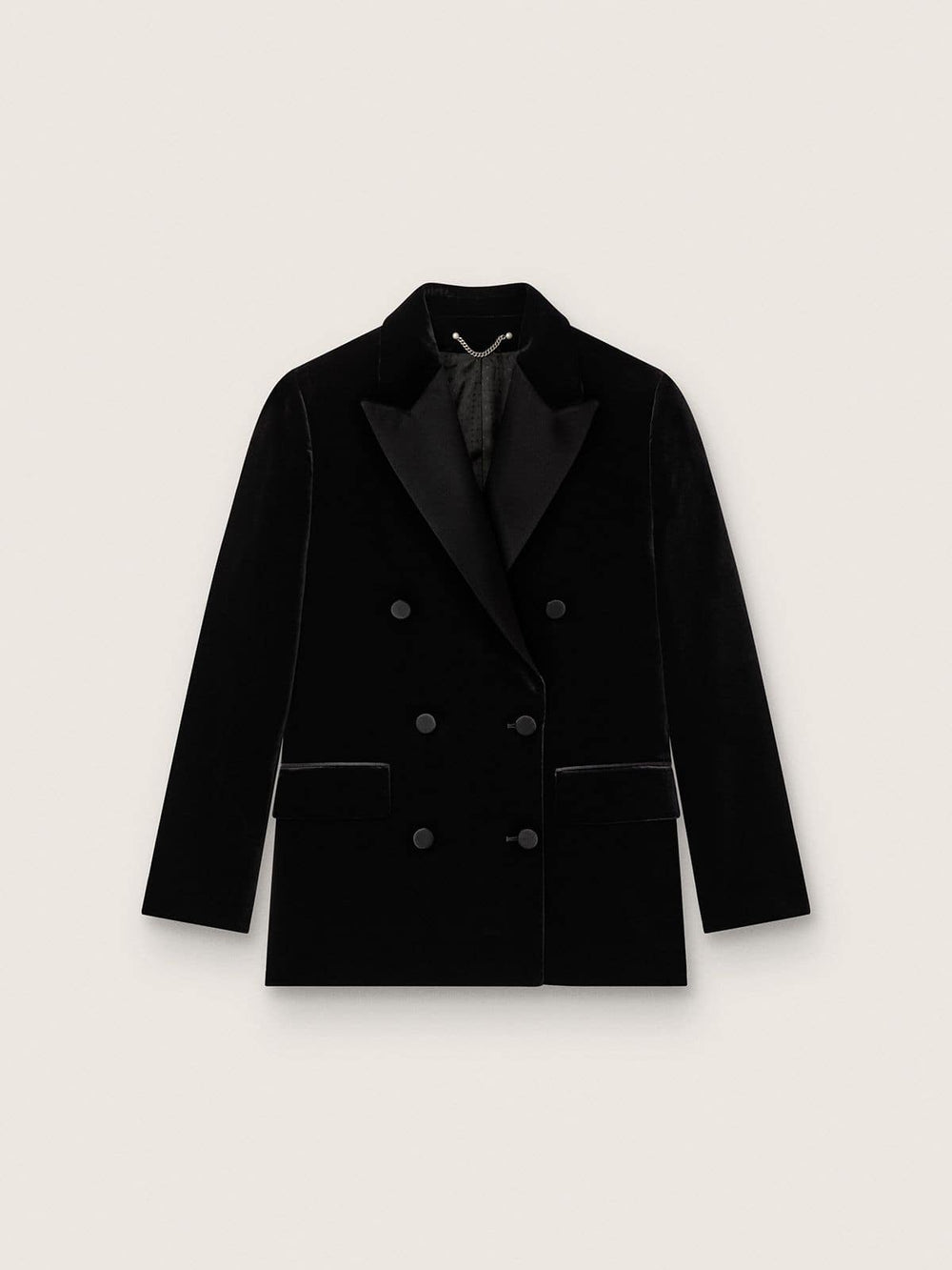 Women's double-breasted jacket in black velvet with black satin lapels