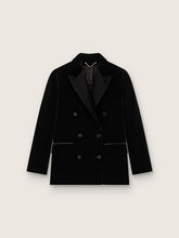 Women's double-breasted jacket in black velvet with black satin lapels