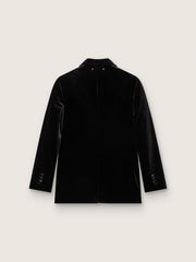 Women's double-breasted jacket in black velvet with black satin lapels