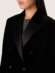 Women's double-breasted jacket in black velvet with black satin lapels