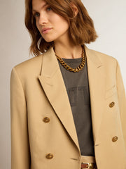 Women’s double-breasted blazer in sand with gold heraldic buttons