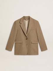 Women's single-breasted blazer in sand-colored herringbone