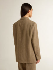 Women's single-breasted blazer in sand-colored herringbone