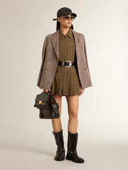 Women's double-breasted blazer in beige chevron wool blend